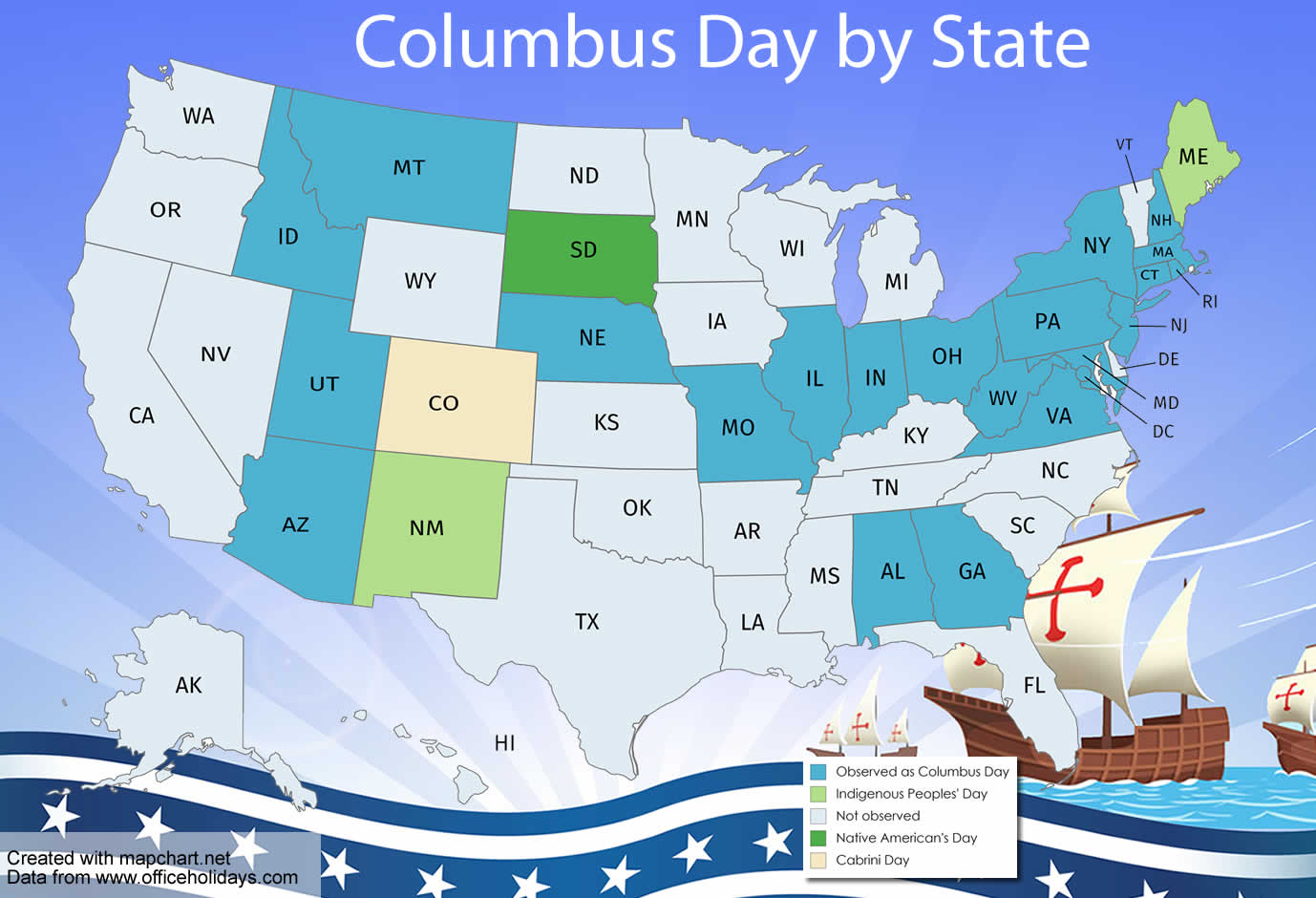 Map of Columbus Day by State