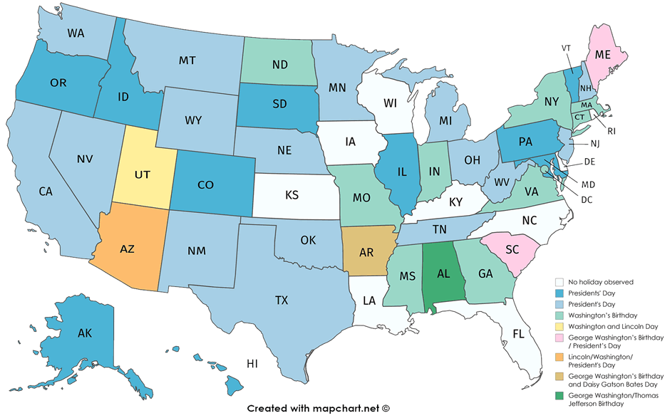 Presidents Day by State